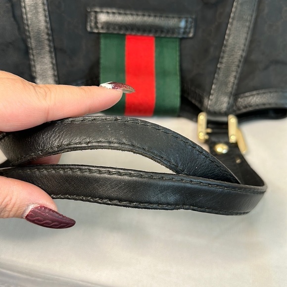 Gucci Black GG Canvas Medium New Ladies Web Tote - Picture 10 of 12